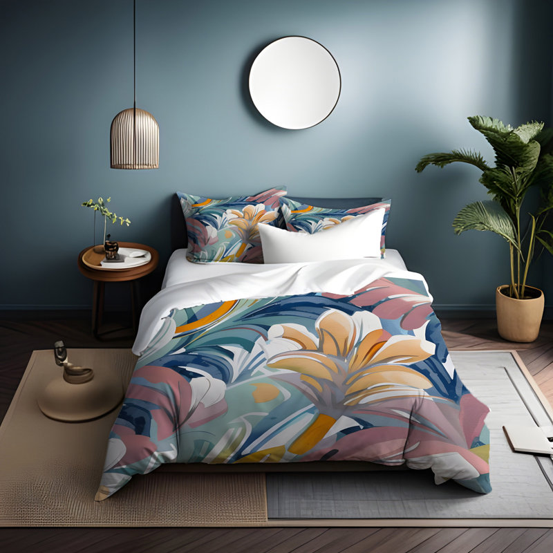 Polyester Floral Duvet Cover, King Duvet Cover + 2 King Shams