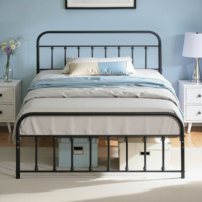 Base de lit pleine grandeur avec tête de lit et pied de lit Kempst, base de lit plateforme classique en métal, sommier avec support à lattes en métal robuste, aucun sommier requis, silencieux