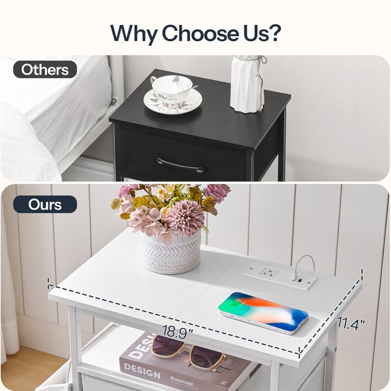 Nightstand with Charging Station and LED Lights