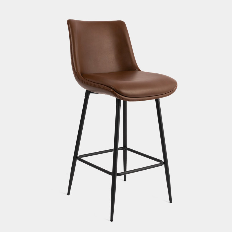 Pu Leather Upholstered Counter & Bar Stool  Set of 4 With Metal Legs, Walnut