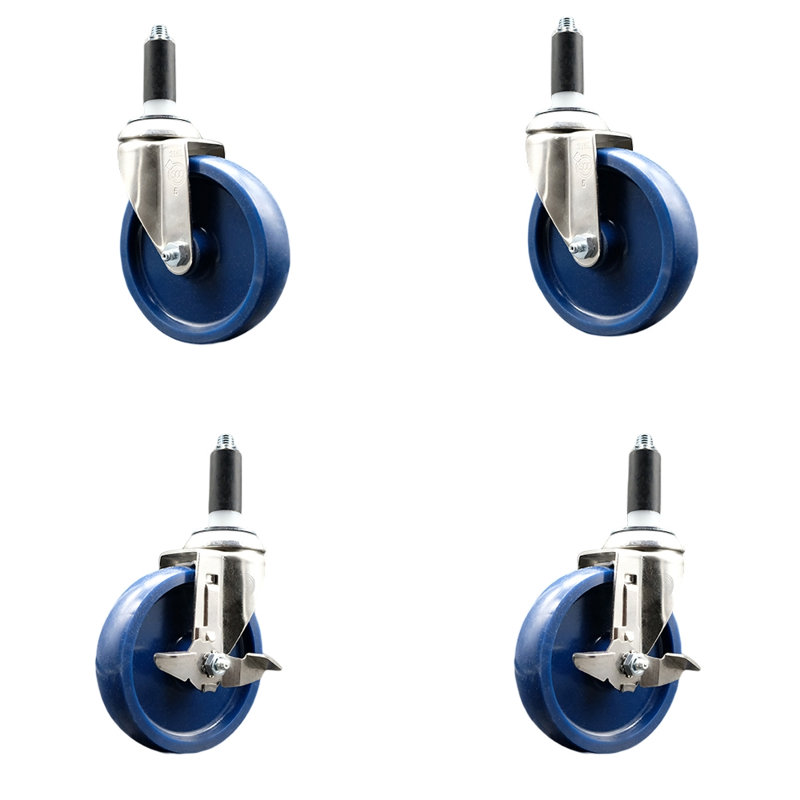 316SS Solid Poly Swivel Expanding Stem Caster Set 2 Brake SCC