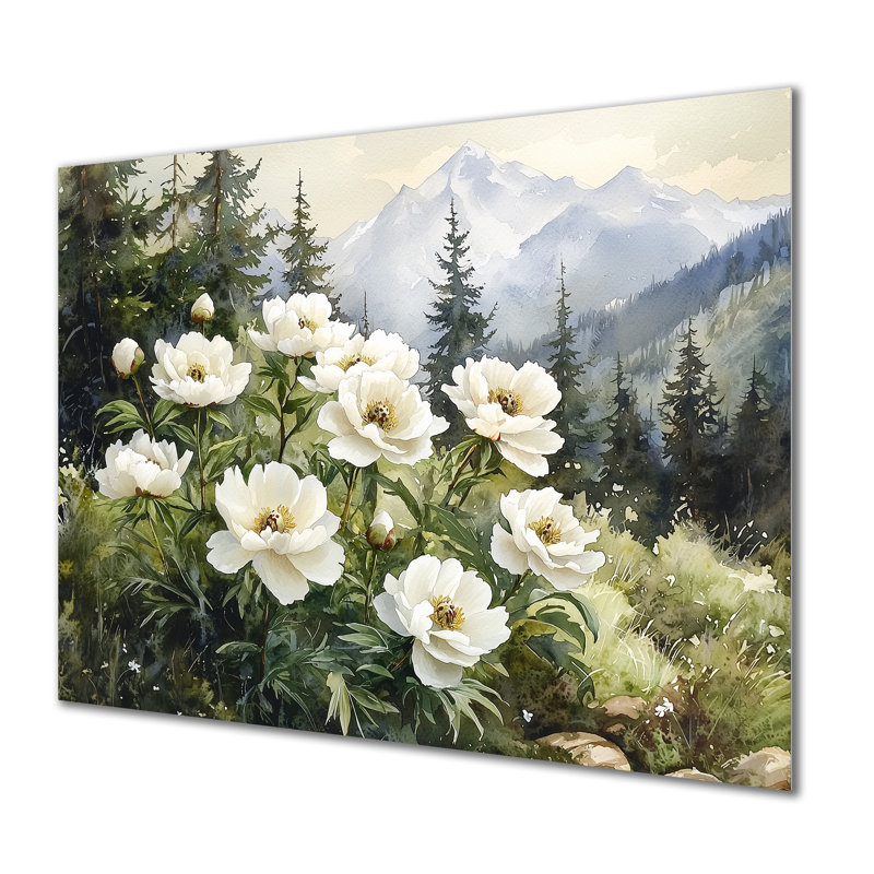 Été pivoines dans les pentes forestières II - pivoines, décoration murale en métal, reproduction d'art traditionnelle en métal