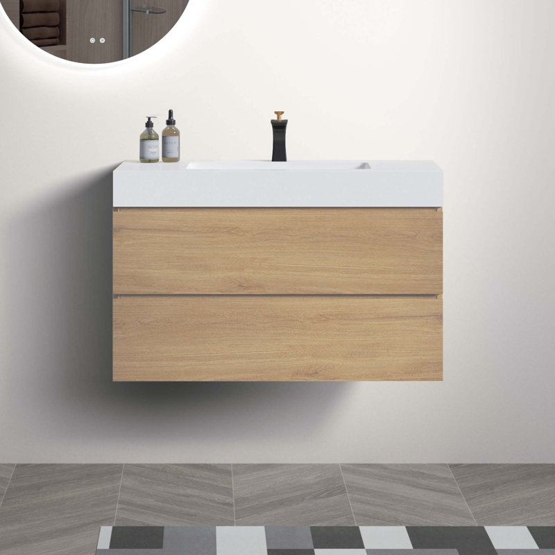 Grand meuble-lavabo mural moderne avec lavabo sans drain et robinet Modern H 25,2 po x l 35,8 po x P 18,1 po