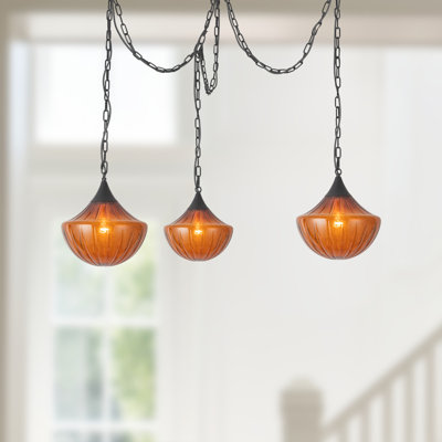 Ashwell 3-Light Matte Black Multi-Light Pendant with Amber Opal Glass