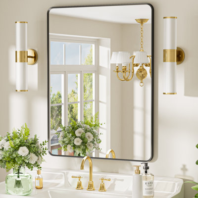 Rectangle Wall Mirror With Tempered Glass,Hangs Horizontally/Vertically For Bathroom