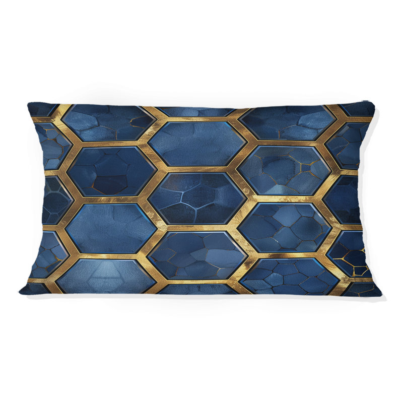 Imprimé hexagonal bleu doré - Coussin lombaire moderne