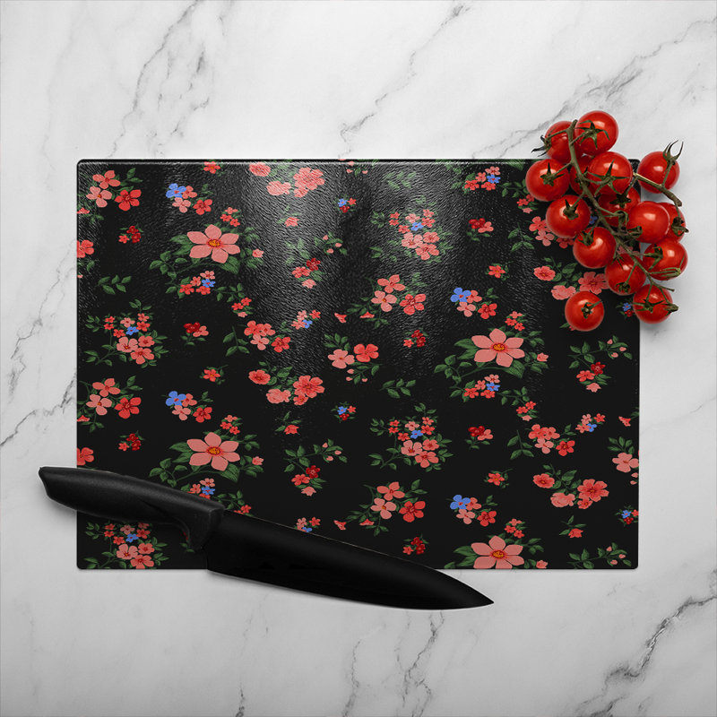Beautiful Flowers Glass Chopping Board, 40cm L x 28cm W