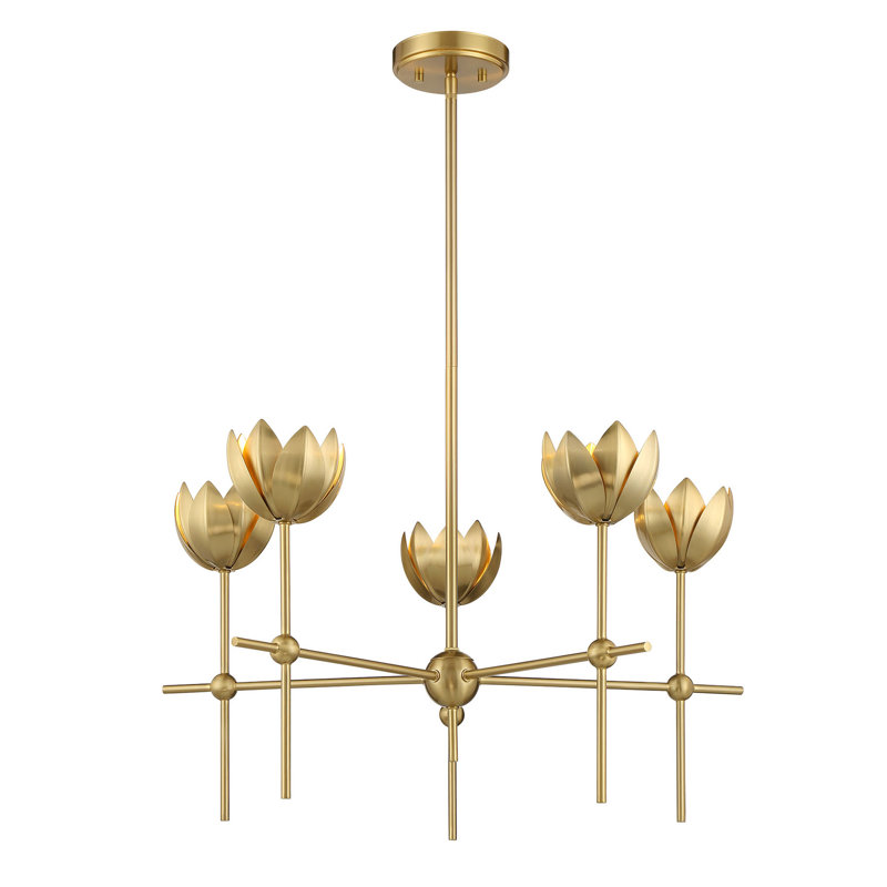 Lustre 5 lumières Meridian en laiton naturel, Laiton naturel