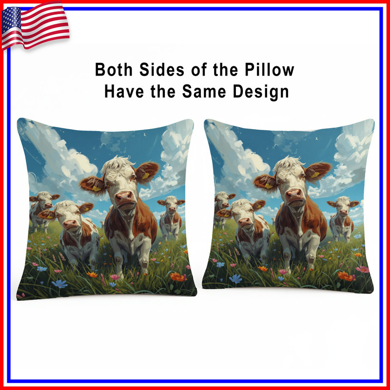 Coussins Cows In Flower Field, 16 x 16 pouces