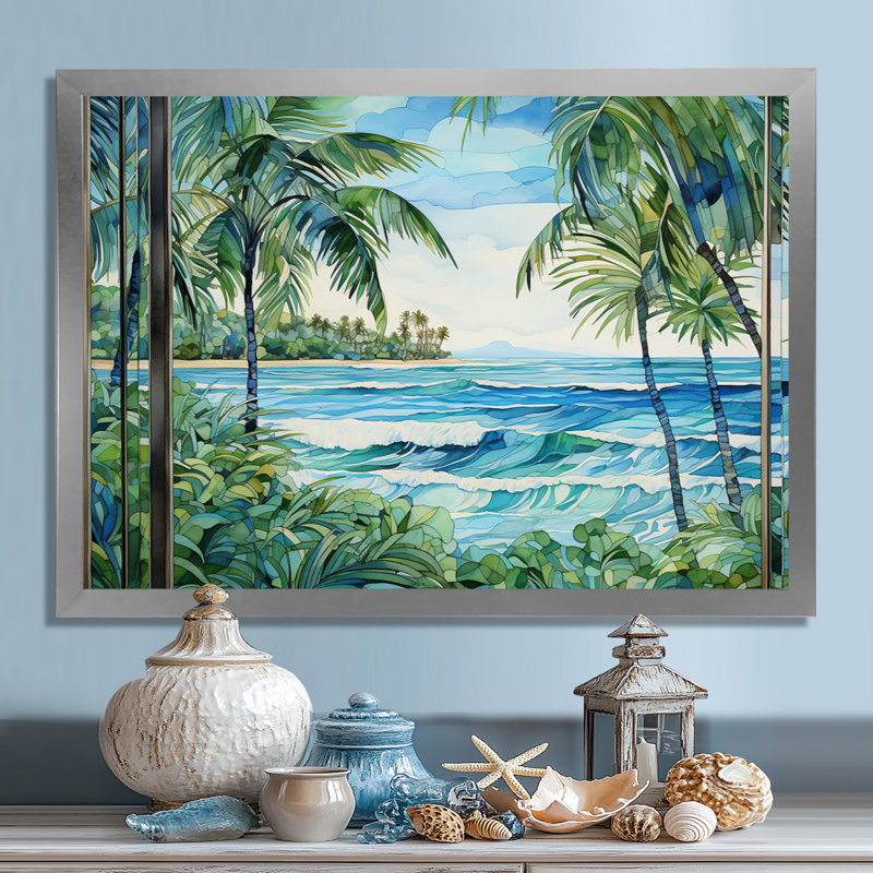 Tranquillité de plage tropicale - art mural côtier, Cadre de coin blanc fermé, H 30 po x l 40 po x P 1,5 po