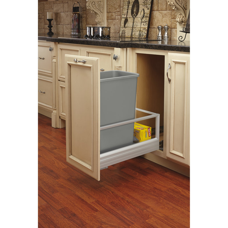 White Plastic Pull-Out Kitchen Waste Container with Soft-Close Slides