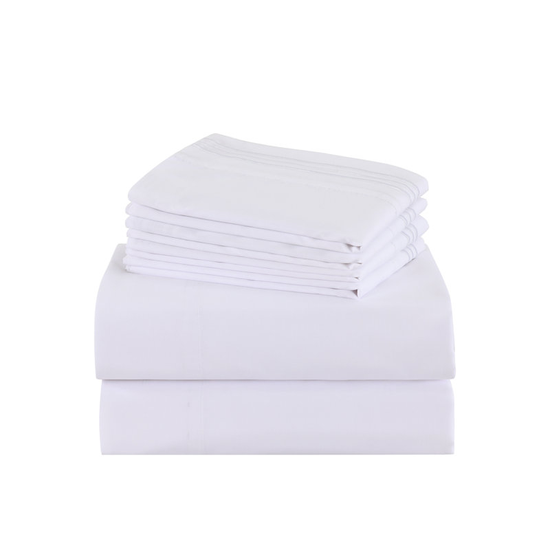 4/6 Pcs Soft Solid & Embroidery Bed Sheets Set, White, Full