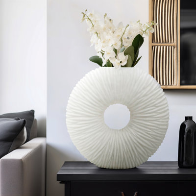 Unique 21" Nataly Large Quartz Resin Vase - Elegant White Finish, Perfect for Modern Homes