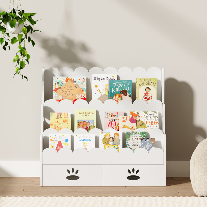 Montessori  3-Tier  Bamboo Kids Bookcase with Drawers, White