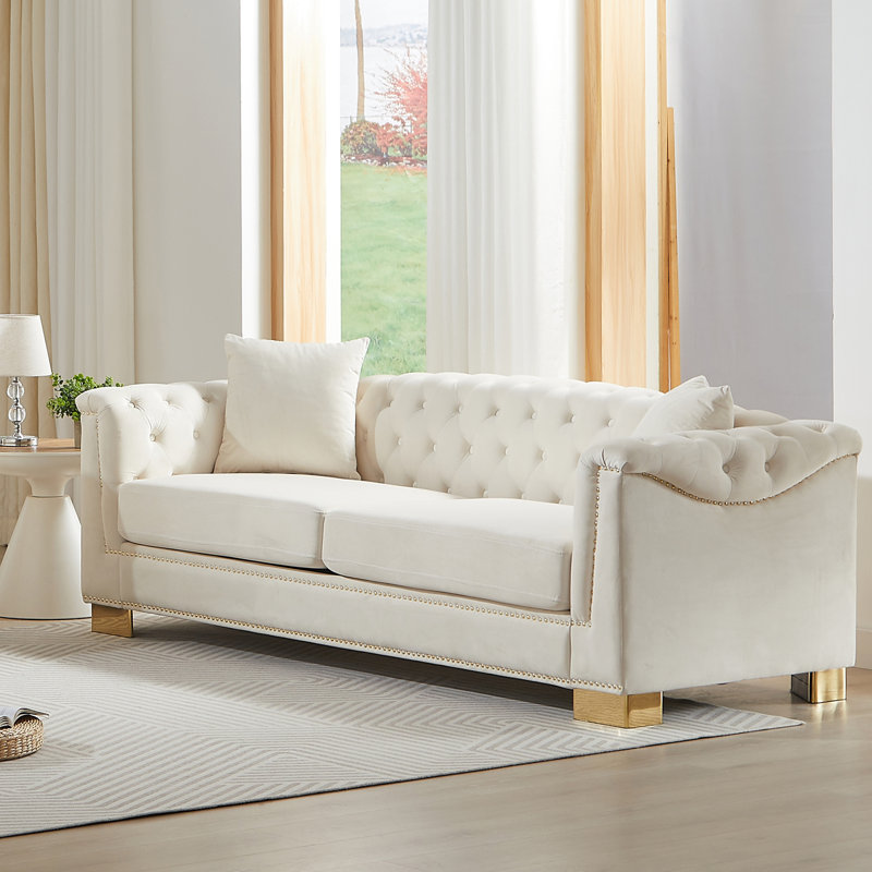 Canapé Chesterfield classique avec revêtement en velours et clous dorés