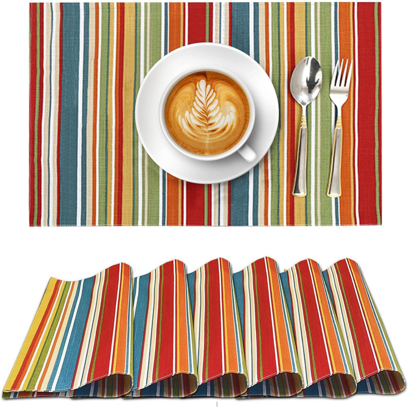 Multi Stripe Cotton Dining Table Placemats - Set Of 6