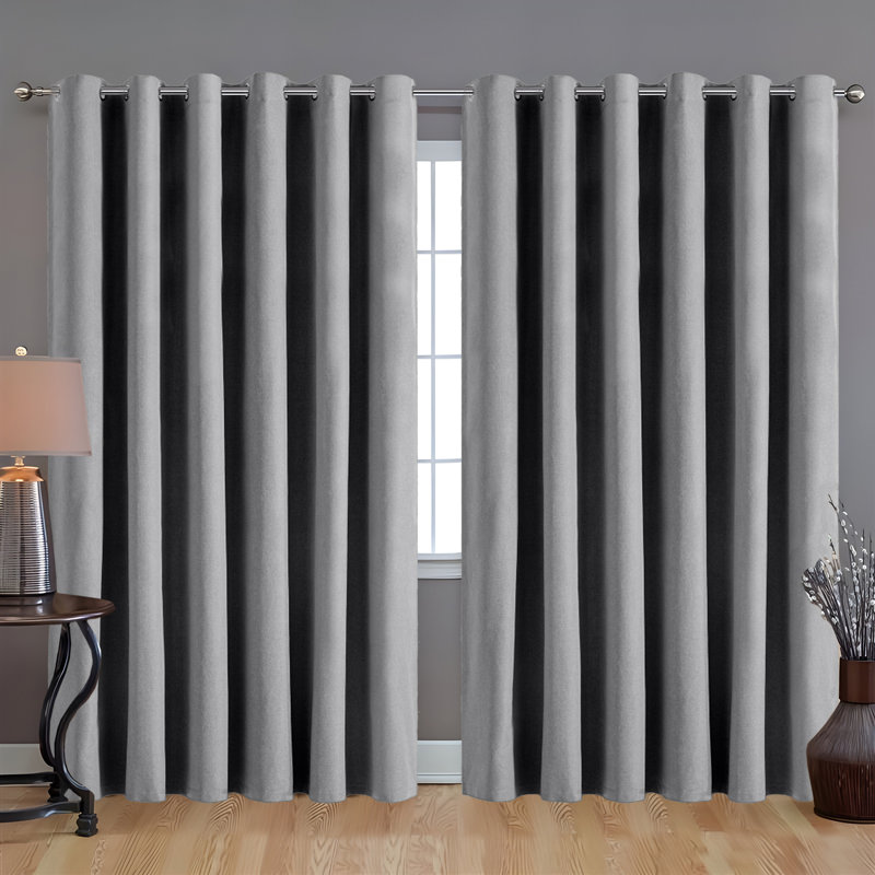 Linen 100%  Blackout Eyelet Ring Top Ready Made Curtain For Window & Doors 2 Pnel, Charcoal, 228cm Width x 228cm Drop