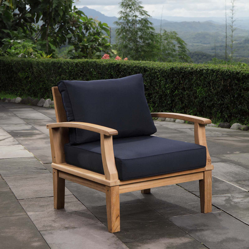Marina Natural Teak Outdoor Armchair with Navy Cushions