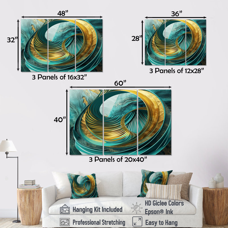 Nylah - ensemble de reproductions d'art mural Waves, Toile tendue, H 32 po x l 48 po x P 1 po