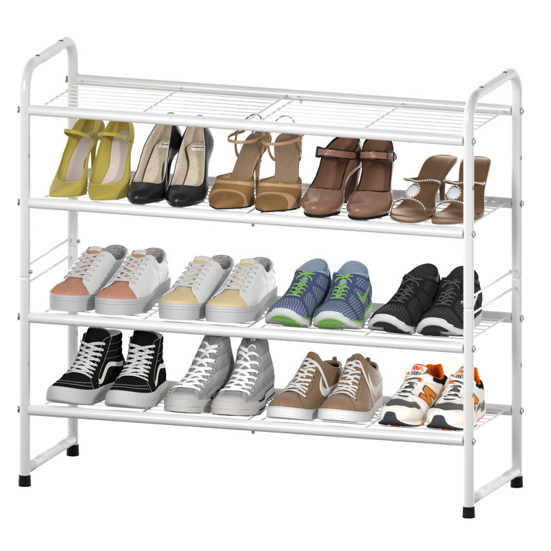 32'' Wide 4-Tier Wire Shoe Rack for Closet, Stackable and Adjustable Shoe Shelf Organizer, White