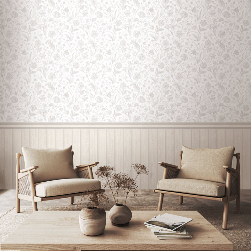 Tongue And Groove Floral Toile, Washed White