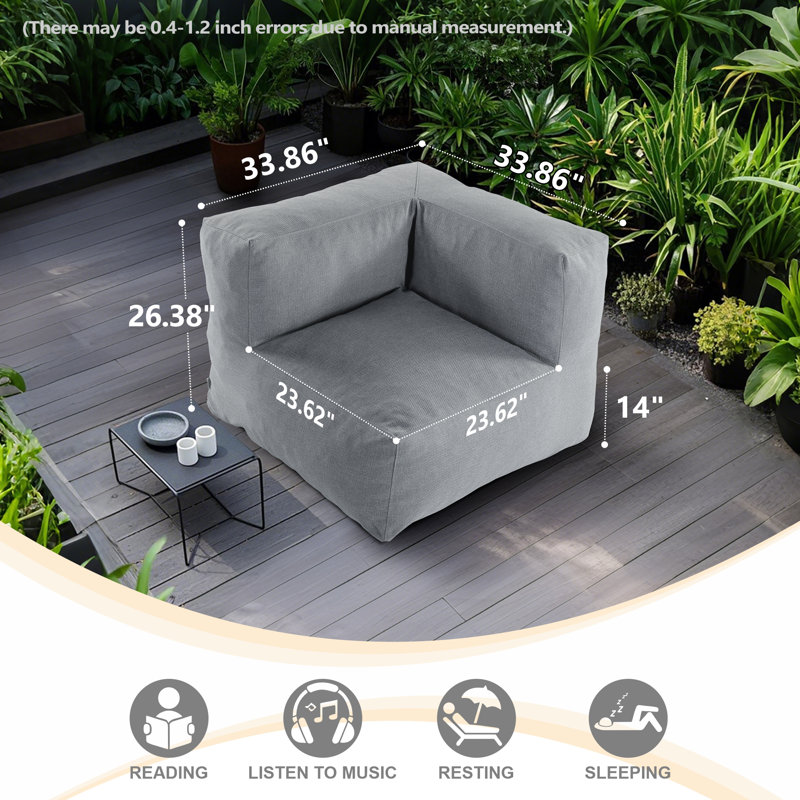 Fauteuil à billes d'extérieur pour canapé modulaire d'extérieur de taille simple pour patio, jardin et piscine, Gris foncé