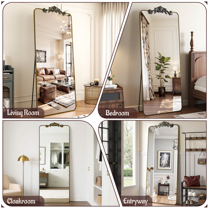Retro engraved full-length mirror, Bronze, 64"×21"