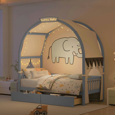 2 Drawers Daybed With Lights, Roof And Curtain
