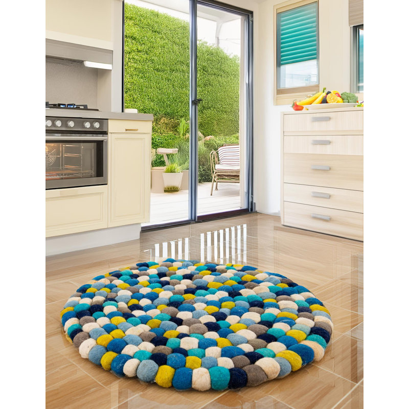 Tapis uni / rayé de couleur bleue Rosston