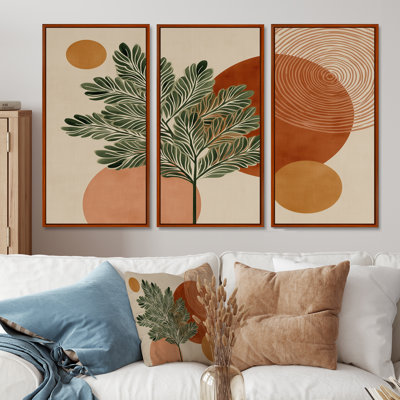 Ensemble de salon vert et orange minimalisme sauge - Botanicals Wall Art
