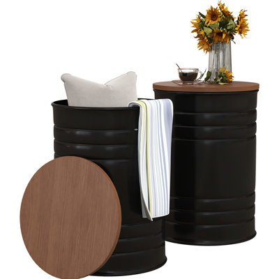 2 Nesting Storage Ottomans With Lids. Inspired. Extra Removable Tops. Robust Metal Frame, 264 Lbs Capacity Per . 14.5" X 19" H  large , 12.5" 17.75"  small . Assembly- Look Adornment. Tops For