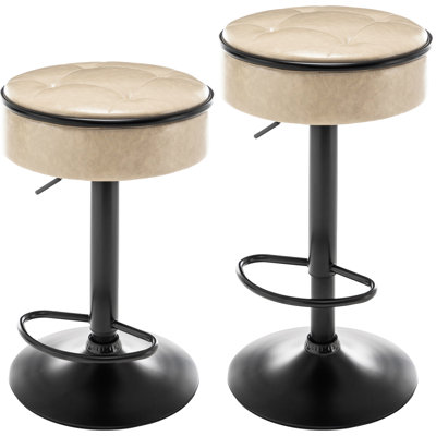 Khaki Pu Leather Of 2, Adjustable Height 360° Swivel With Storage For Bedroom Counter Area 2pcs Round Bar Stools,