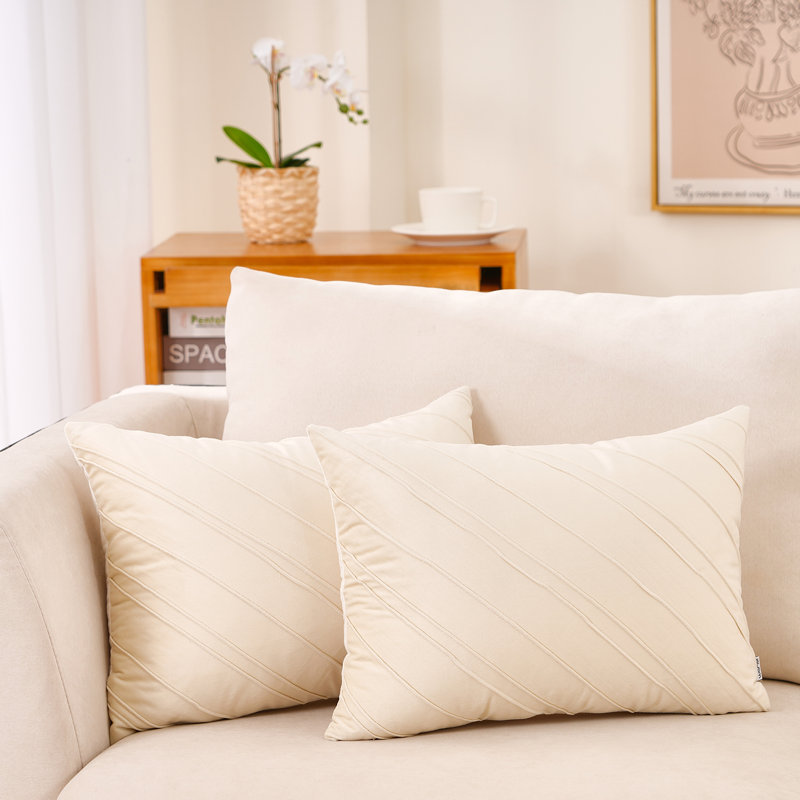 Warissi - Housse de coussin pour lit double à rayures Vlevet, Housse de coussin seulement - sans coussin, Crème