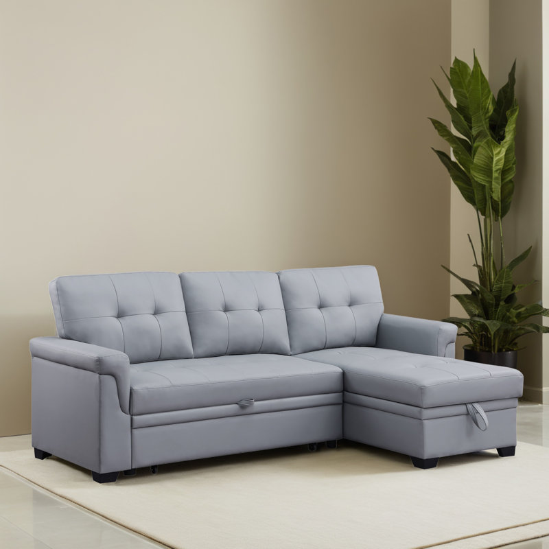 Canapé-lit modulaire réversible 84,12 po avec méridienne escamotable, Similicuir gris