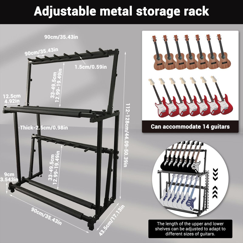 Support réglable à 2 niveaux pour 2 supports de guitare multiples - support de plancher en métal pliable avec rembourrage en éponge douce, affichage double couche amovible pour électrique, acoustique, basse, ukulele - idéal pour la maison, le studio, la scène, le noir