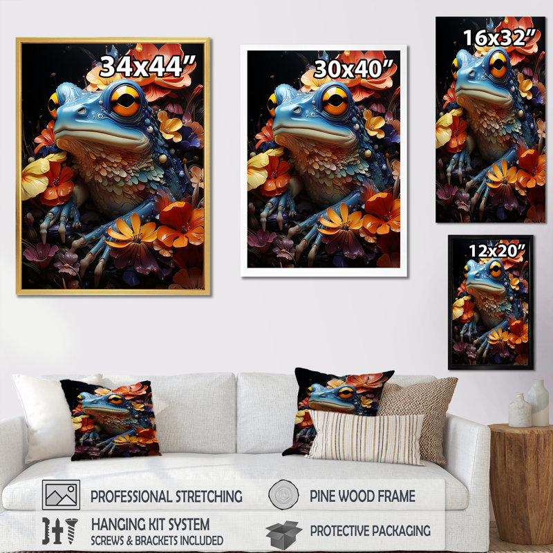 Cosmic Frog Journey sur impression sur toile, Cadre flottant blanc, H 20 po x l 12 po x P 1 po