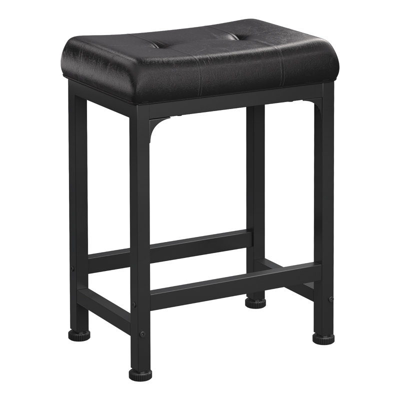 Upholstered Counter Stool With Metal Frame, Black