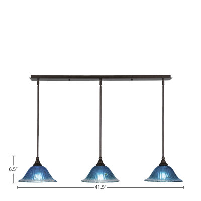 3 Light Stem Hung Linear Pendalier Shown With 10" Teal Crystal Glass