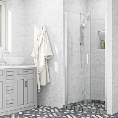 Folding Shower Door 32"W x 72"H Bi-Fold 6mm Glass Frameless Bathroom Shower Door
