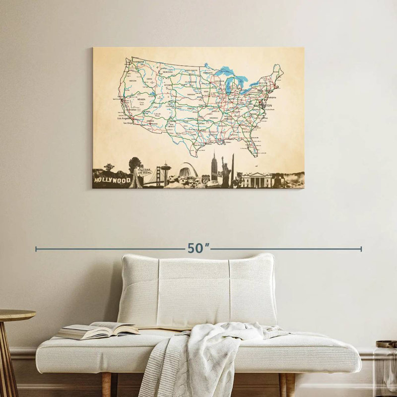 Aliaz Classic USA Map, 26" H x 39" W