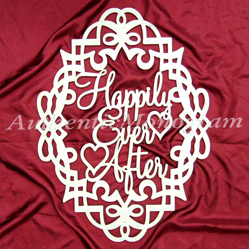 Décoration murale monogramme en bois naturel non peint Happily Ever After