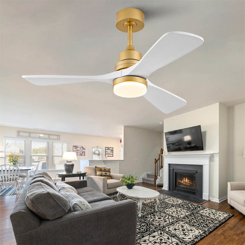 Ventilateur de plafond intérieur chaud 42 pouces avec lumière DEL à intensité variable, 3 pales en bois massif, télécommande, moteur à courant continu