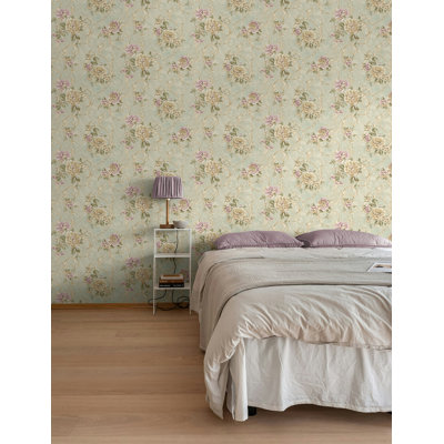Seabrook Designs Metallic Maeve Floral Scroll Unpasted Wallpaper