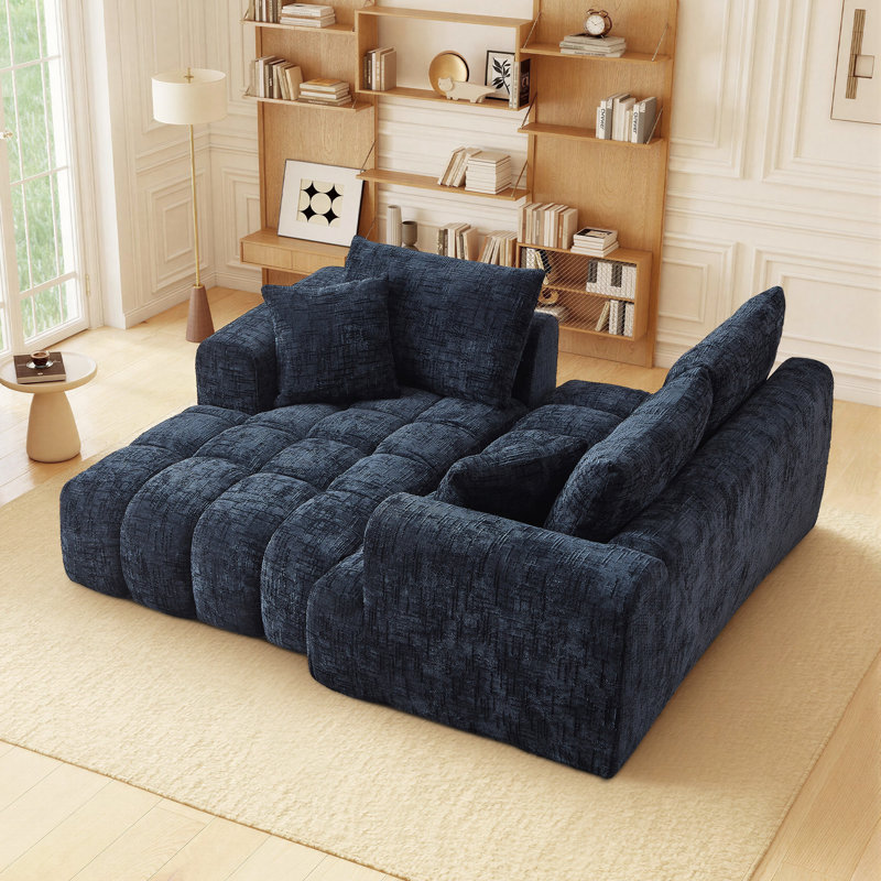 Canapé modulaire rembourré en L 2 pièces avec coussins décoratifs 2 pièces, gauche, bleu foncé, Bleu très foncé, Gauche