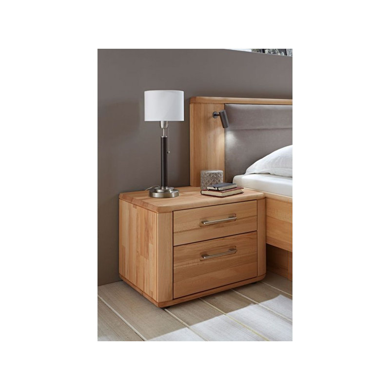 Janaiya Solid Beech Wood Double Bed with LED Touch Lighting & 2 Nightstands – Eco-Friendly Ukrainian Craftsmanship, Natural Linseed Oil Finish