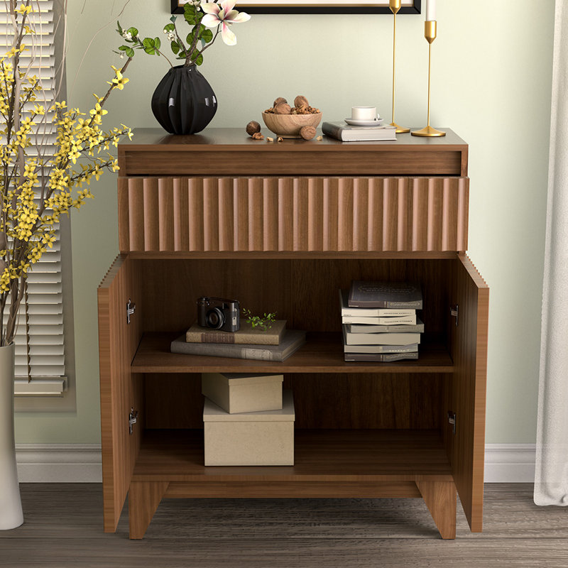 38.2" H Wood 2-Door Accent Cabinet with Waveform Fluted Panels, Brown