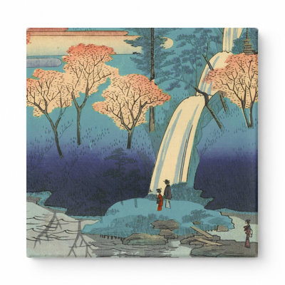 Oji Fudo Falls (from One Hundred Famous Views of Edo, 1857) — Square Canvas Wall Art
