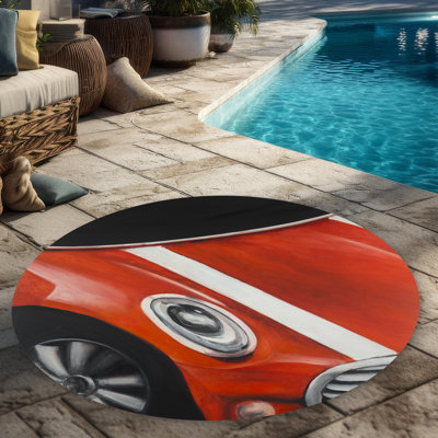 Red Car with White Stripes Rug | Contemporary Outdoor Decor