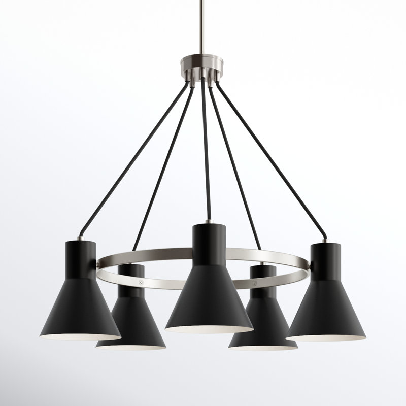 Byers 5-Light Dimmable Wagon Wheel Chandelier, Brushed Nickel, No