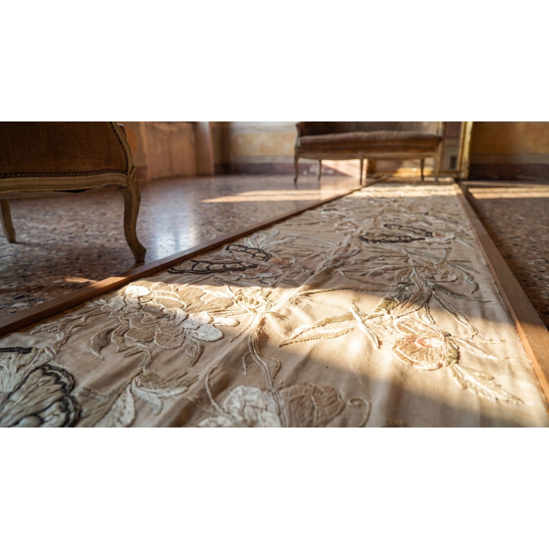 Tapis blanc antique ivoire, beige, blanc, textile, années 1850